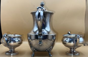 Fisher Sterling Weighted 745 Sugar Bowl And Creamer With EPC Silver Co 2500 Teapot 3 Piece Lot