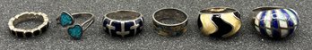 925 Silver Inlay Gemstone Rings - 6 Total - .99 OZT Total