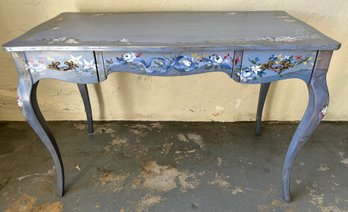 Hand Painted Floral Pattern Solid Wood Desk With 3 Drawers