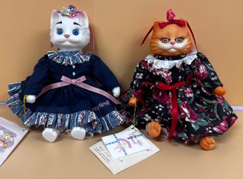 Goebel Dolly Dingle Dolls Porcelain Cats - 2 Piece Lot