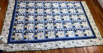 Handmade Blue And Yellow Floral Quilt