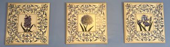 Decorative Wooden Floral Pattern Wall Plaques - 3 Total