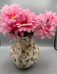 Daffys Ceramic Hand Painted Ruffled Vase With Faux Flowers