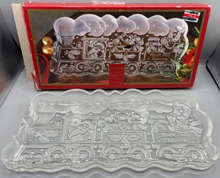 Gorham Holiday Tradition North Pole Express Frosted Crystal Serving Tray - Box Included