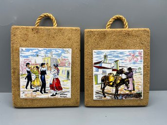 Hand Painted Tile/cork Trivets - 2 Total - Made In Portugal