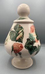 Hand Painted Glass Floral Pattern Jar