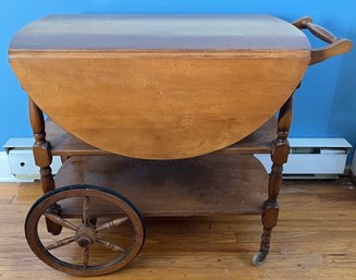 Vintage Solid Wood Drop-leaf Bar Cart With Drawer & Handle