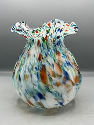 Speckled Murano Art Glass Vase Mid Century