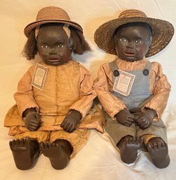 Maynard Arnett Reproduction Limited Edition Wooden Resin Dolls - Farm Kid Joshua / Jessie - 2 Total