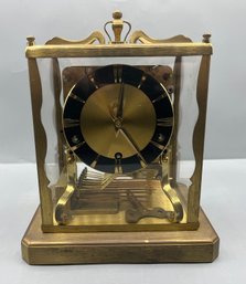 Vintage Schatz Brass/glass Chime Mantle Clock - Key Included - Made In Germany