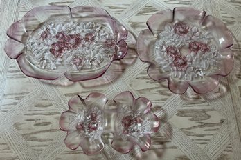 Frosted Glass Floral Pattern Platters - 3 Total