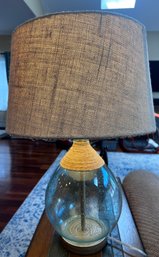 Pair Of Clear Glass Table Lamps With Burlap Shade