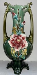 Vintage Hand Painted Ceramic Floral Pattern Vase With Handles