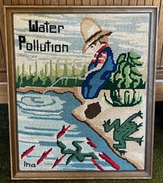Handcrafted Needlepoint Art Framed - Water Pollution