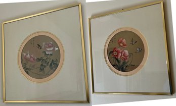 Decorative Asian Inspired Floral Prints Framed - 2 Total