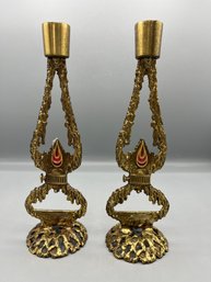 Brass Candlestick Holders - 2 Total