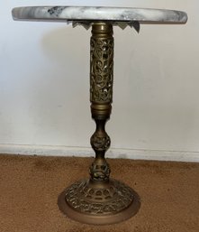 Brass Marble-top Pedestal Table