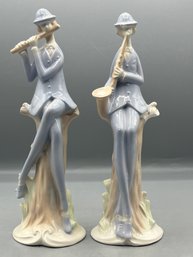Decorative Ceramic Glazed Musical Figurines - 2 Total