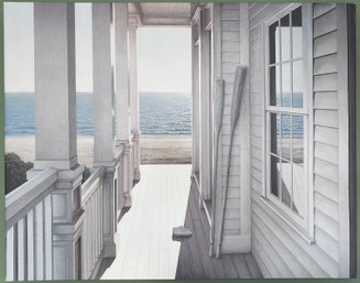 Beach House On The Ocean Print On Stretched Canvas