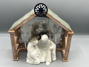 Hallmark Porcelain Nativity Figurine Scene With Manger - 2 Piece Set