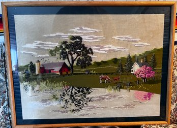 Crewel Embroidery Farm Scene