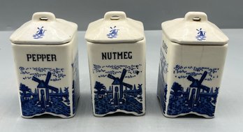 Vintage Delft Blue Stoneware Spice Jars - 3 Total - Made In Germany