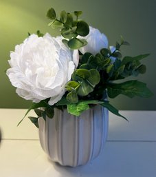 Faux Floral Arrangement In Ceramic White Vase