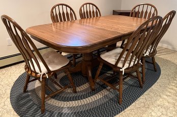 Solid Wood Dining Room Table With 6 Wooden Chairs - 2 Leafs & Table Pads Included