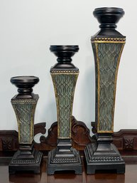 Decorative Resin Pillar Style Candle Holders - 3 Total