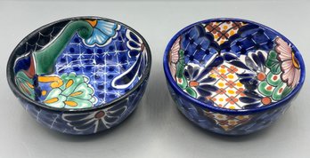 Hand Painted Mexican Pottery Bowl Set - 2 Total