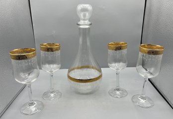 Cellini Handblown Crystal 24K Gold Trim Wine Glass Set With Decanter - 13 Pieces Total