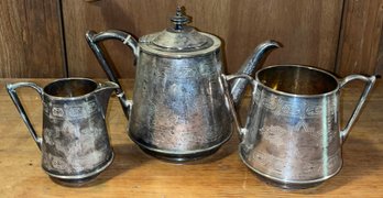 Vintage Engraved Silver Plated Coffee Pot /Teapot / Creamer & Jar Set - 4 Pieces Total #4053