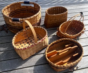 Handmade Woven Baskets- Assorted Styles And Sizes Lot Of 5