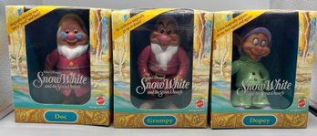 1992 Mattel Walt Disney Productions Snow White & The Seven Dwarfs Figurines - Grumpy Dopey & Doc - With Box