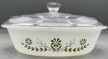 Glasbake Green Meadow Pattern Casserole Lidded Bowl