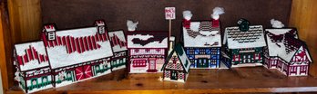 Christmas Needlepoint Village Handmade- 7 Piece Lot