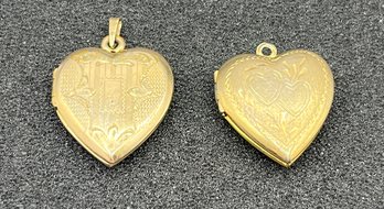 12K GF 1/20 Heart Locket Pendants - 2 Total