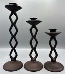 Decorative Wrought Iron Candlestick Holder Set - 3 Pieces Total