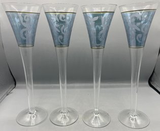 Frosted Glass Fluted Champagne Set - 4 Total