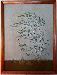 Birch Tree And Crows Framed Needlepoint