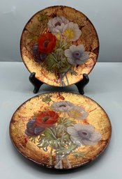 Hand Painted Floral Pattern Glass Plates - 2 Total