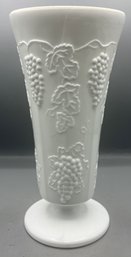 Milk Glass Vase Panel Grape Pattern Footed Vase