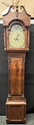 Antique Wooden Grandfather Clock With Pendulum And Weights Included