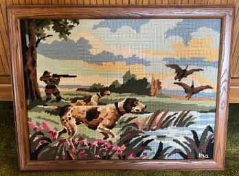 Handcrafted Needlepoint Art Framed - Hunter With Dogs