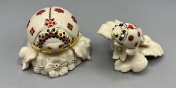 Lenox Secret Garden Ladybug Porcelain Trinket Box With Porcelain Figurine - 2 Pieces Total