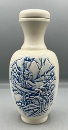 Vintage Studio Art Ceramic Ginger Jar With Asian Mountain Scene