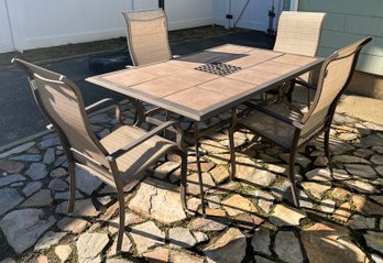 Hampton Bays Outdoor Aluminum Tile-top Dining Table With 4 Mesh-back Chairs Included
