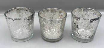 Silver Mercury Glass Votive Candle Holders- Set Of 3