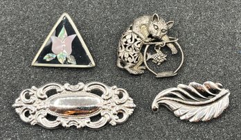 Sterling Silver Brooch Pins - 4 Total - .65 OZT Total