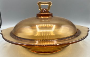 Vintage Amber Depression Glass Pot With Lid